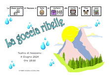 a poster for la goccia ribelle with a mountain and trees on it