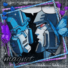 a picture of two robot faces with magnet written on the bottom