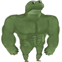 a cartoon of a frog with big muscles and a big head