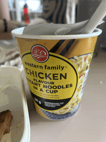 a cup of western family chicken instant noodles