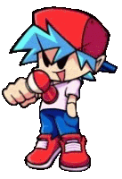 a cartoon boy is holding a microphone in his hand and pointing at the camera .