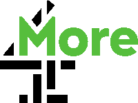 a green and black logo with the word more on it