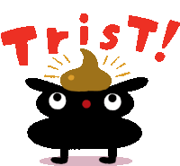 a cartoon character with a pile of poop on his head and the word trist above it