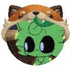 a cartoon drawing of a fox and a green frog