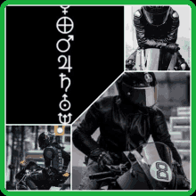 a man wearing a helmet is riding a motorcycle in a collage of pictures