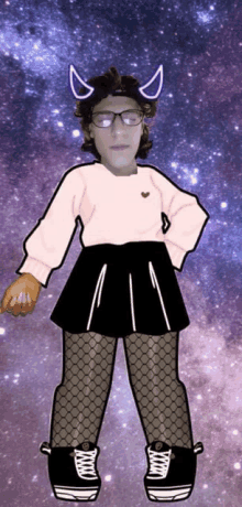 a drawing of a person wearing a pink sweater and a black skirt