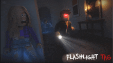 a poster for a game called flashlight tag shows a girl and a boy