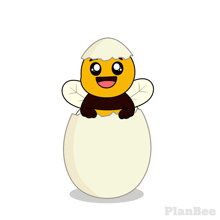 a cartoon bee is coming out of an egg