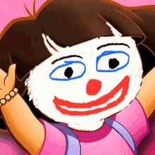 a drawing of dora the explorer with a clown face on her face