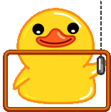 a yellow rubber duck is taking a picture with a mouse .