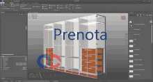 a computer screen shows a 3d model of a wardrobe with the word prenota on it