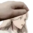 a pixel art of a person putting a hat on a girl .