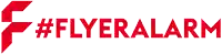a red and white logo for flyeralarm