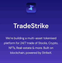 a purple background with the word tradestrike in white letters