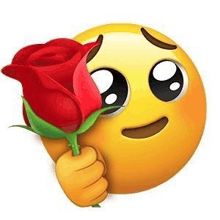 a yellow smiley face is holding a red rose in its hand .