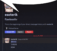 a screenshot of esoterik 's direct message history on january 10th 2025