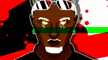 a drawing of a man wearing sunglasses with a green and red stripe on his face