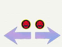 a drawing of two arrows pointing in opposite directions with red devils on them