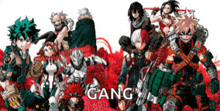 a group of anime characters are standing next to each other and the word gang is on the bottom of the picture .