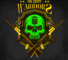 a logo for the crypt warrior 2 with a green skull