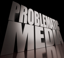 a 3d rendering of the word problematic media on a black background