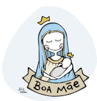 a cartoon drawing of a woman holding a baby with the words boa mae on a banner