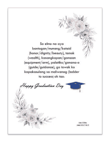 a happy graduation day card with flowers and a cap