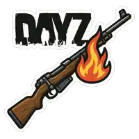 a cartoon drawing of a rifle with a fire coming out of it and the word dayz behind it