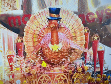 a turkey with a top hat and a star on its neck