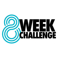 a logo for the 8 week challenge with a blue circle