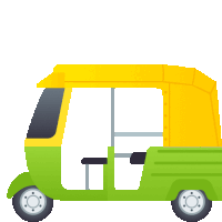 a green rickshaw with a yellow roof and a black seat