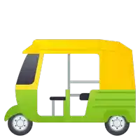 a green rickshaw with a yellow roof and a black seat