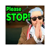 a man in a wig and sunglasses is asking for a stop
