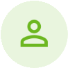 a green person icon in a green circle on a white background .