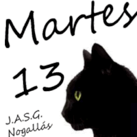 a black cat is silhouetted against a white background with the date martes 13