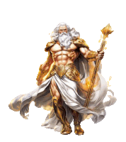 a statue of zeus holding a golden staff