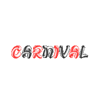 the word carnival is written in red and black balloons on a white background