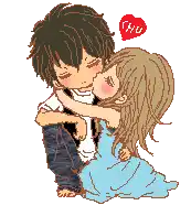 a pixel art drawing of a boy kissing a girl with a red heart that says " i love you "