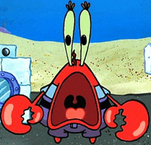 mr. krabs from spongebob squarepants is making a funny face with his mouth open .