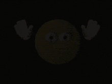 a yellow smiley face with white gloves around it