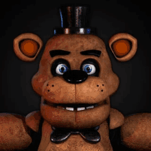 freddy fazbear from five nights at freddy 's is wearing a top hat and a bow tie .