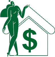 a naked woman stands in front of a house with a dollar sign