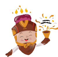 a cartoon character with a cake on his head and the words happy birthday on the bottom