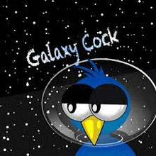 a blue bird wearing a space helmet in space .