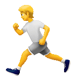 a cartoon man is running in shorts and a white shirt .