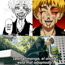 a picture of a man with blood on his face and the words lean el manga el anime