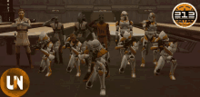 a group of clone troopers are standing in a room with a button that says ' un ' on it