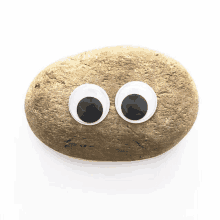 a rock with googly eyes on it looks like a cartoon character