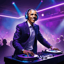 barack obama wearing headphones is playing music