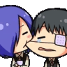 two anime characters are kissing each other on the cheek .